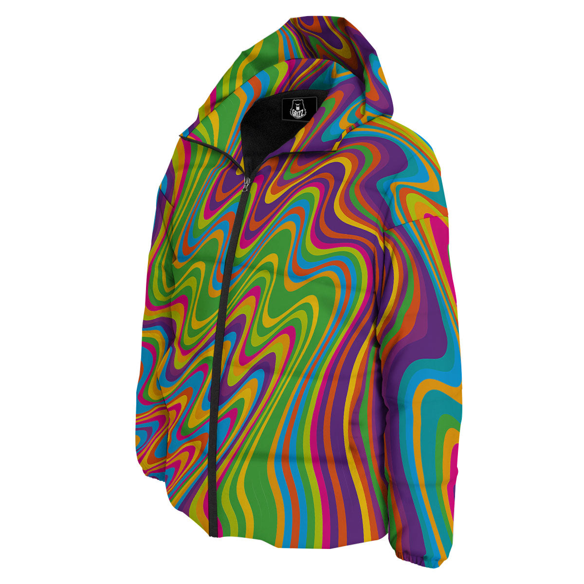 Psychedelic Rainbow Print Pattern Down Jacket-grizzshop