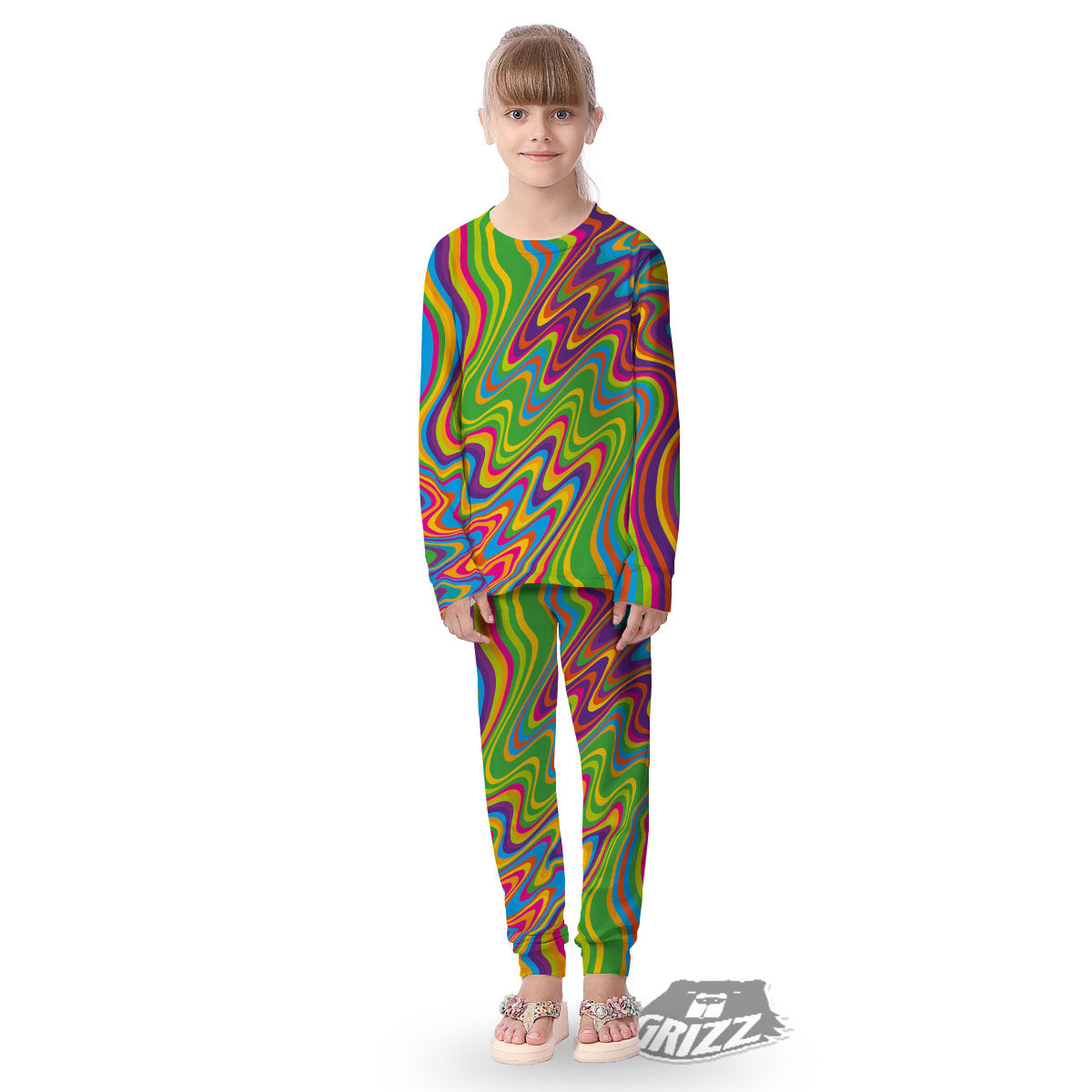 Psychedelic Rainbow Print Pattern Kid's Pajamas-grizzshop