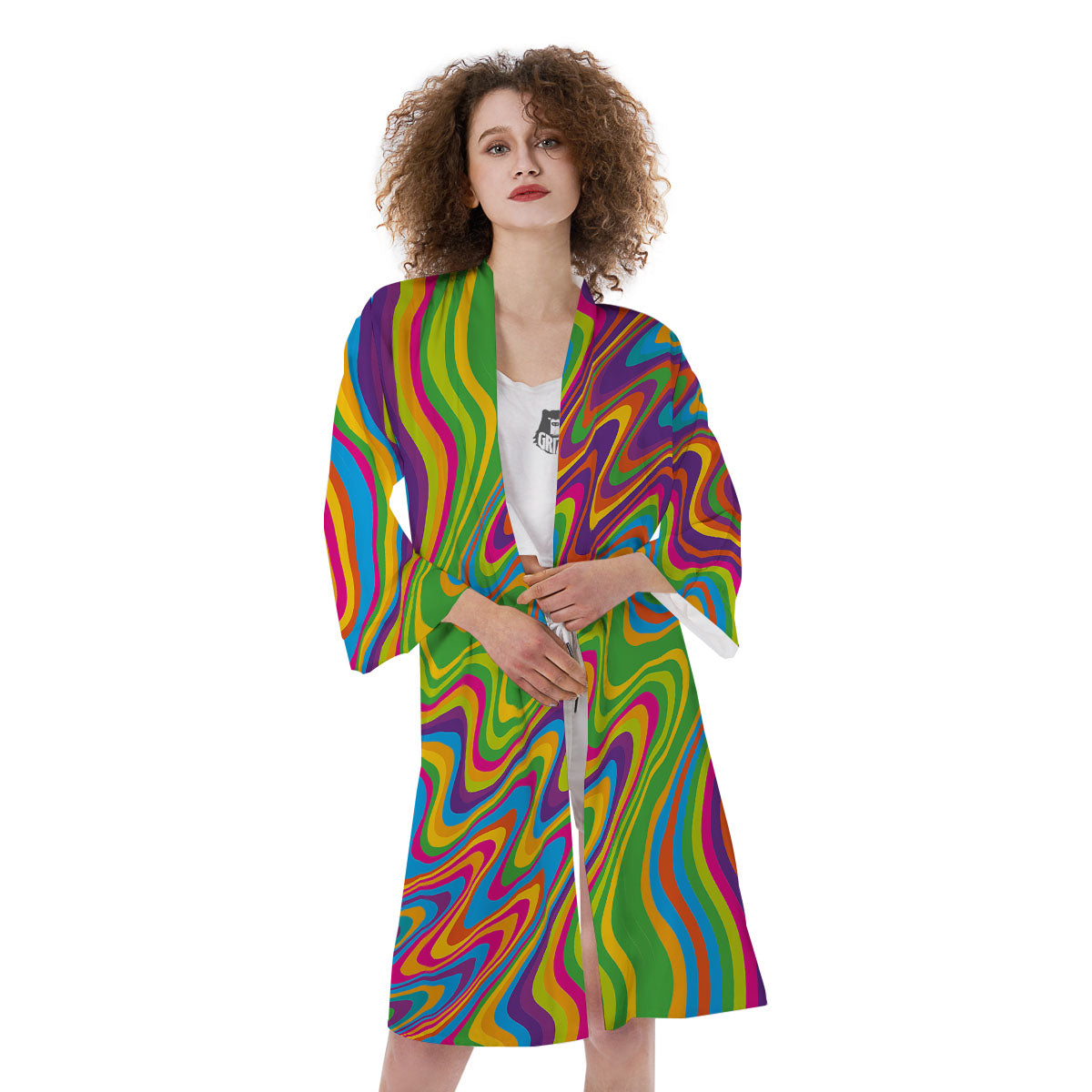 Psychedelic Rainbow Print Pattern Kimono-grizzshop