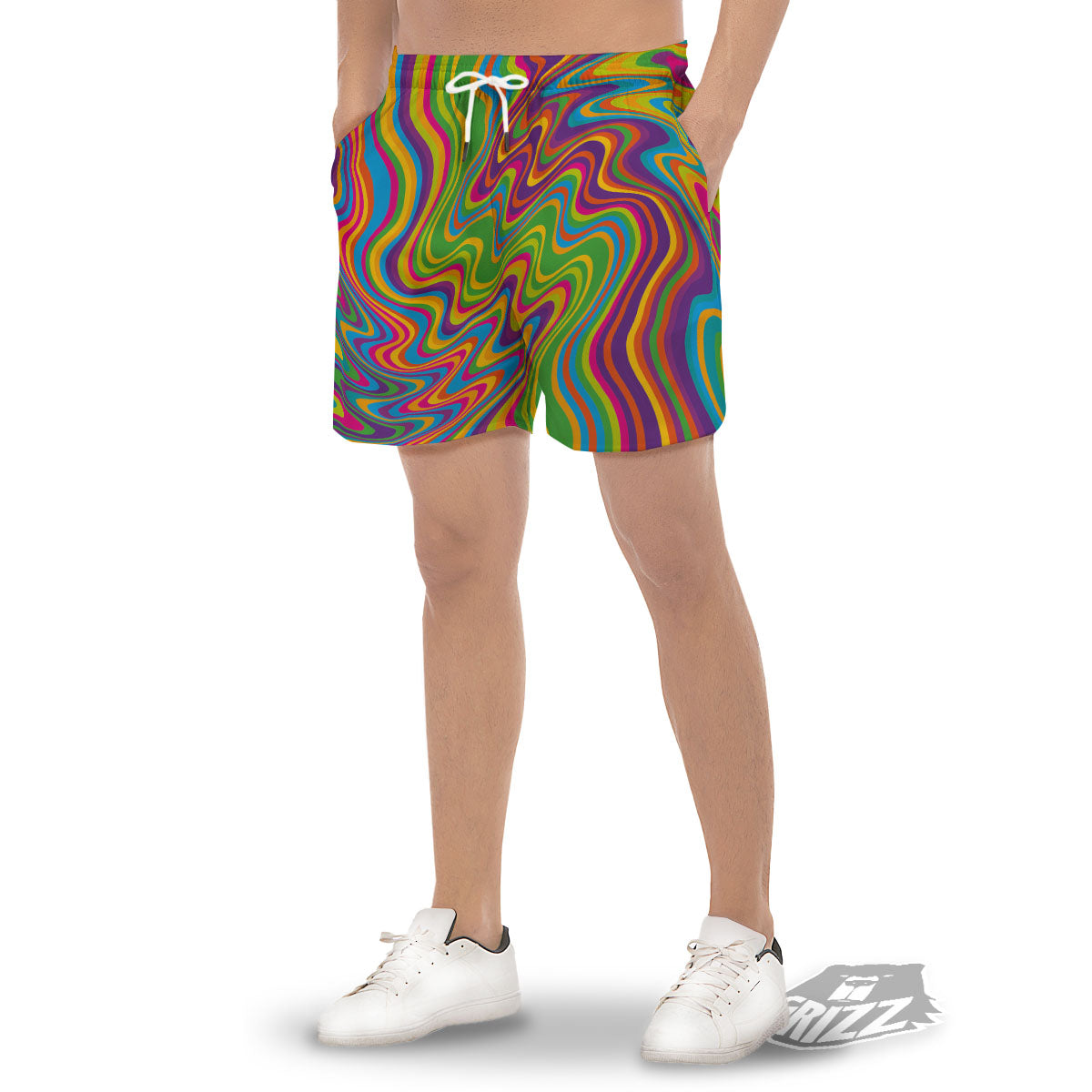 Psychedelic Rainbow Print Pattern Men's Gym Shorts-grizzshop
