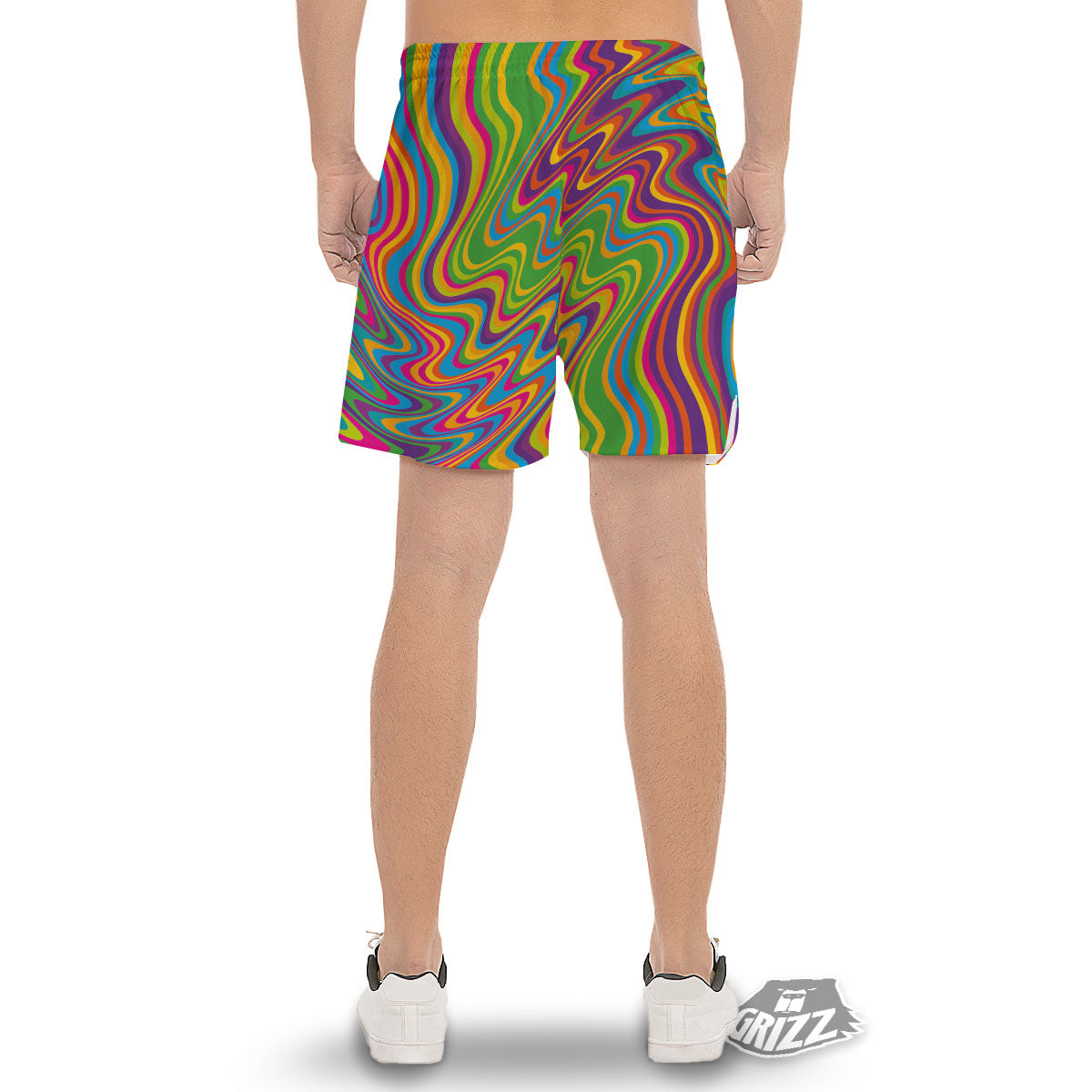 Psychedelic Rainbow Print Pattern Men's Gym Shorts-grizzshop
