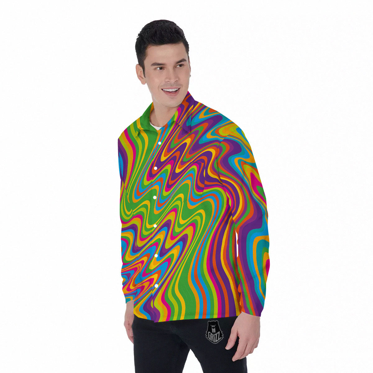 Psychedelic Rainbow Print Pattern Men's Long Sleeve Shirts-grizzshop