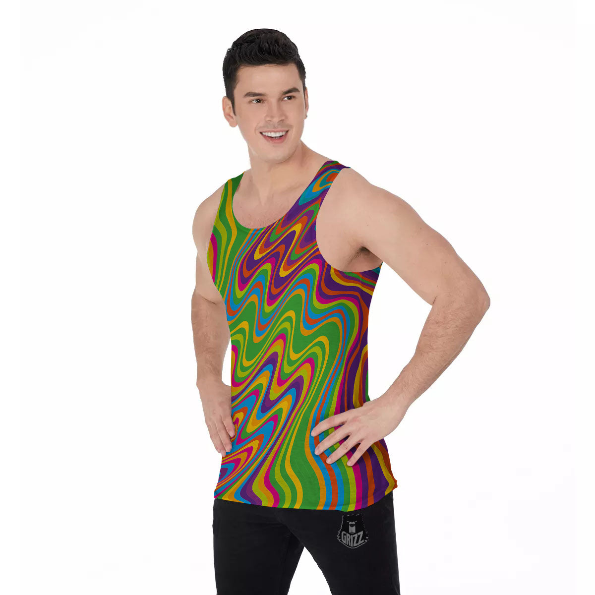 Psychedelic Rainbow Print Pattern Men's Tank Top-grizzshop