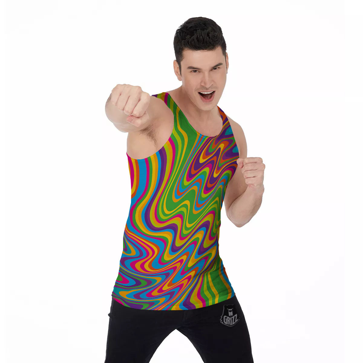 Psychedelic Rainbow Print Pattern Men's Tank Top-grizzshop