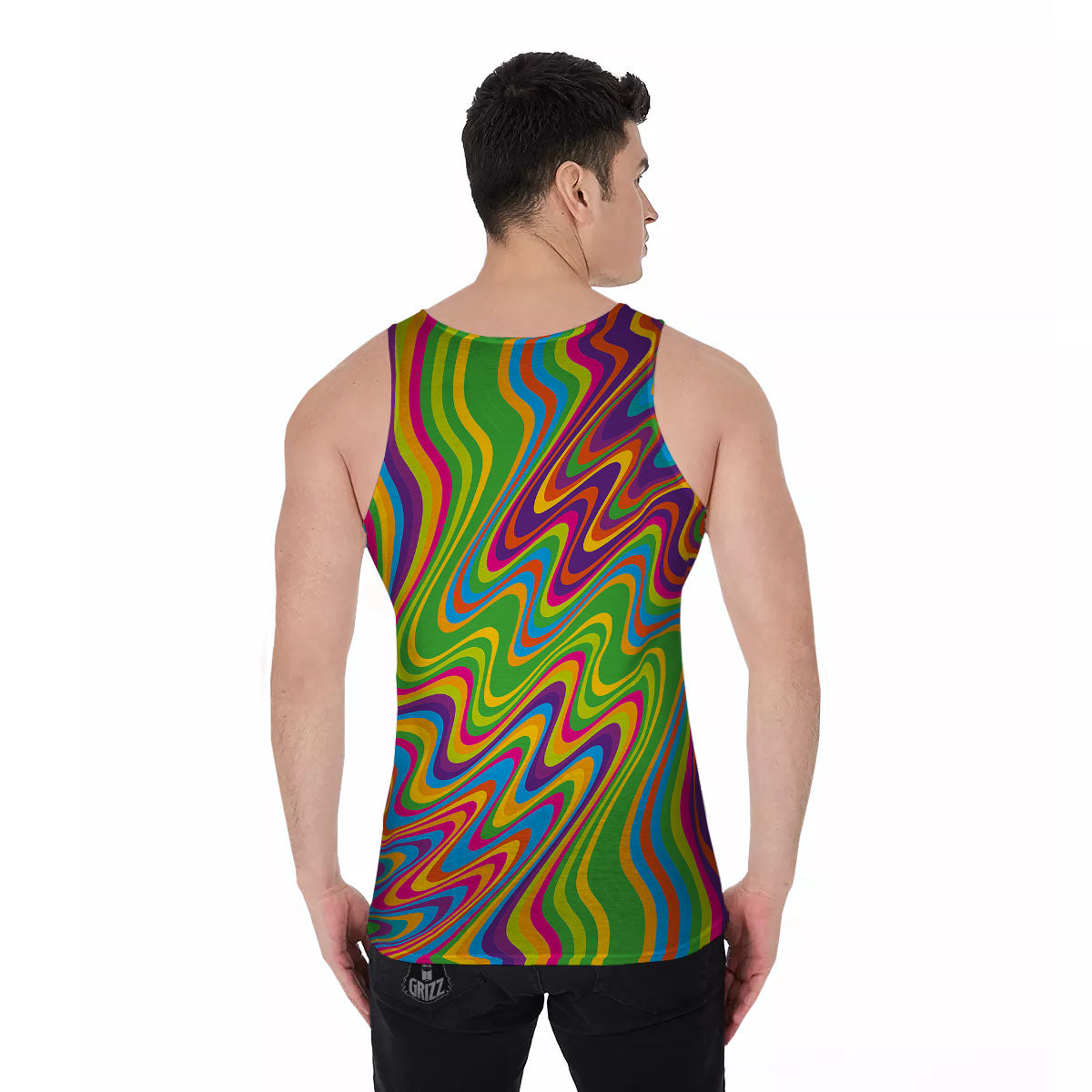 Psychedelic Rainbow Print Pattern Men's Tank Top-grizzshop