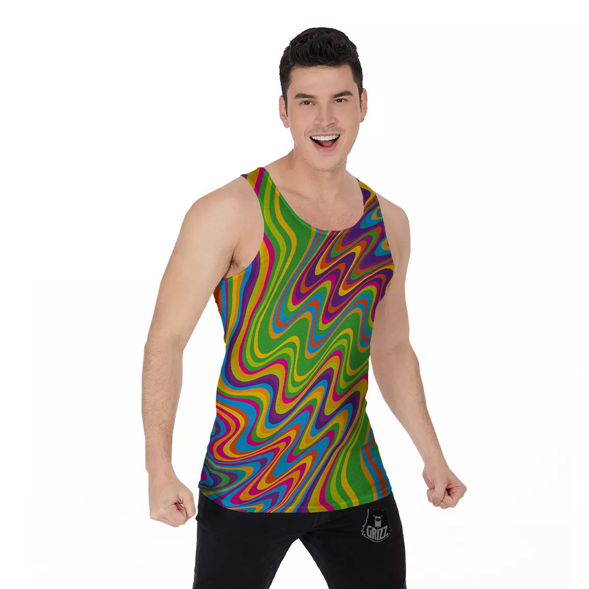 Psychedelic Rainbow Print Pattern Men's Tank Top-grizzshop