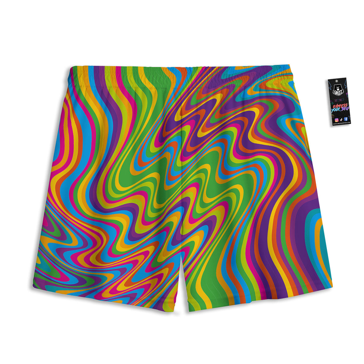 Psychedelic Rainbow Print Pattern Mesh Shorts