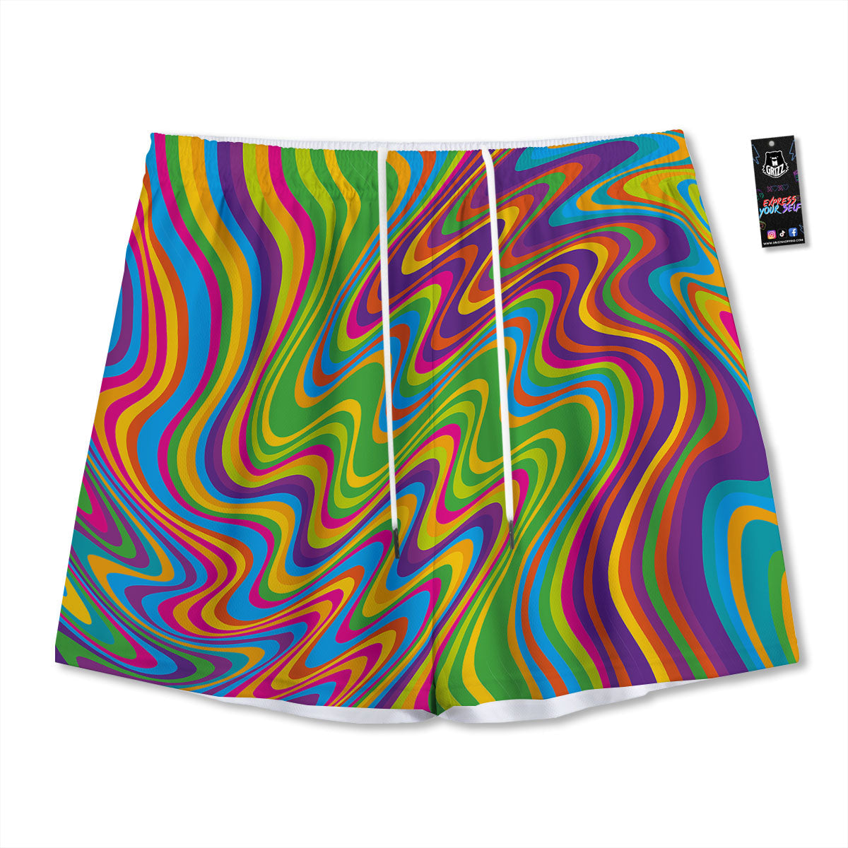 Psychedelic Rainbow Print Pattern Mesh Shorts