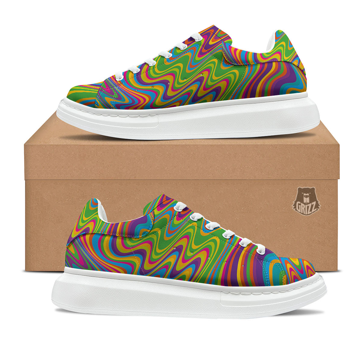Psychedelic Rainbow Print Pattern Platform Shoes-grizzshop