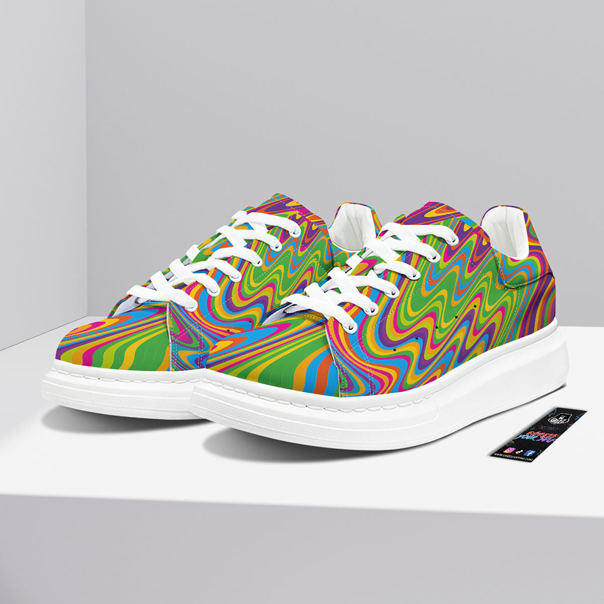 Psychedelic Rainbow Print Pattern Platform Shoes-grizzshop