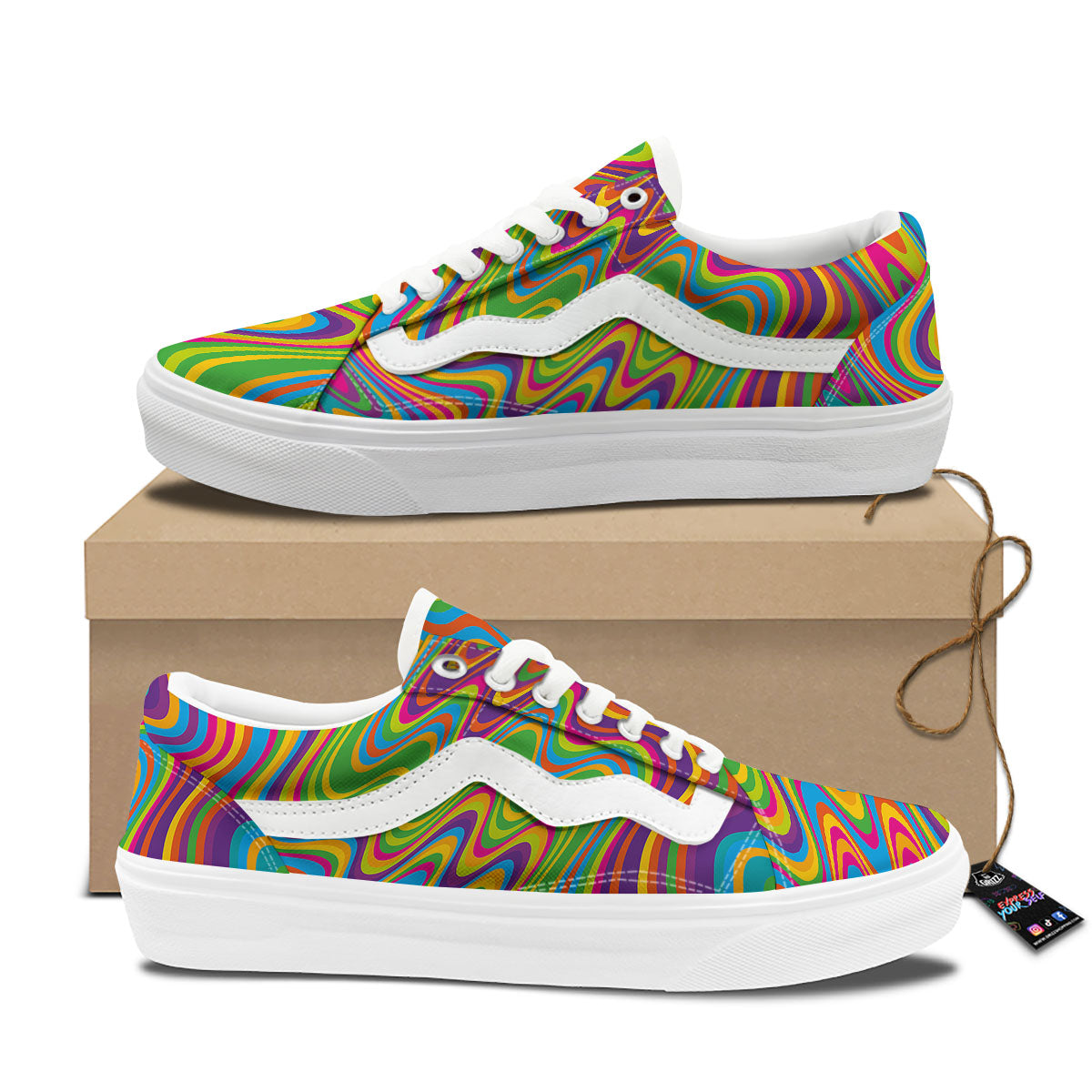 Psychedelic Rainbow Print Pattern Skate Shoes-grizzshop