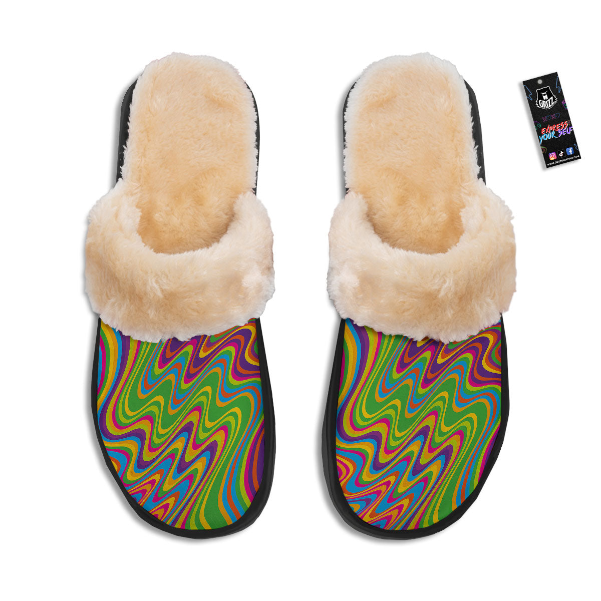 Psychedelic Rainbow Print Pattern Slippers-grizzshop