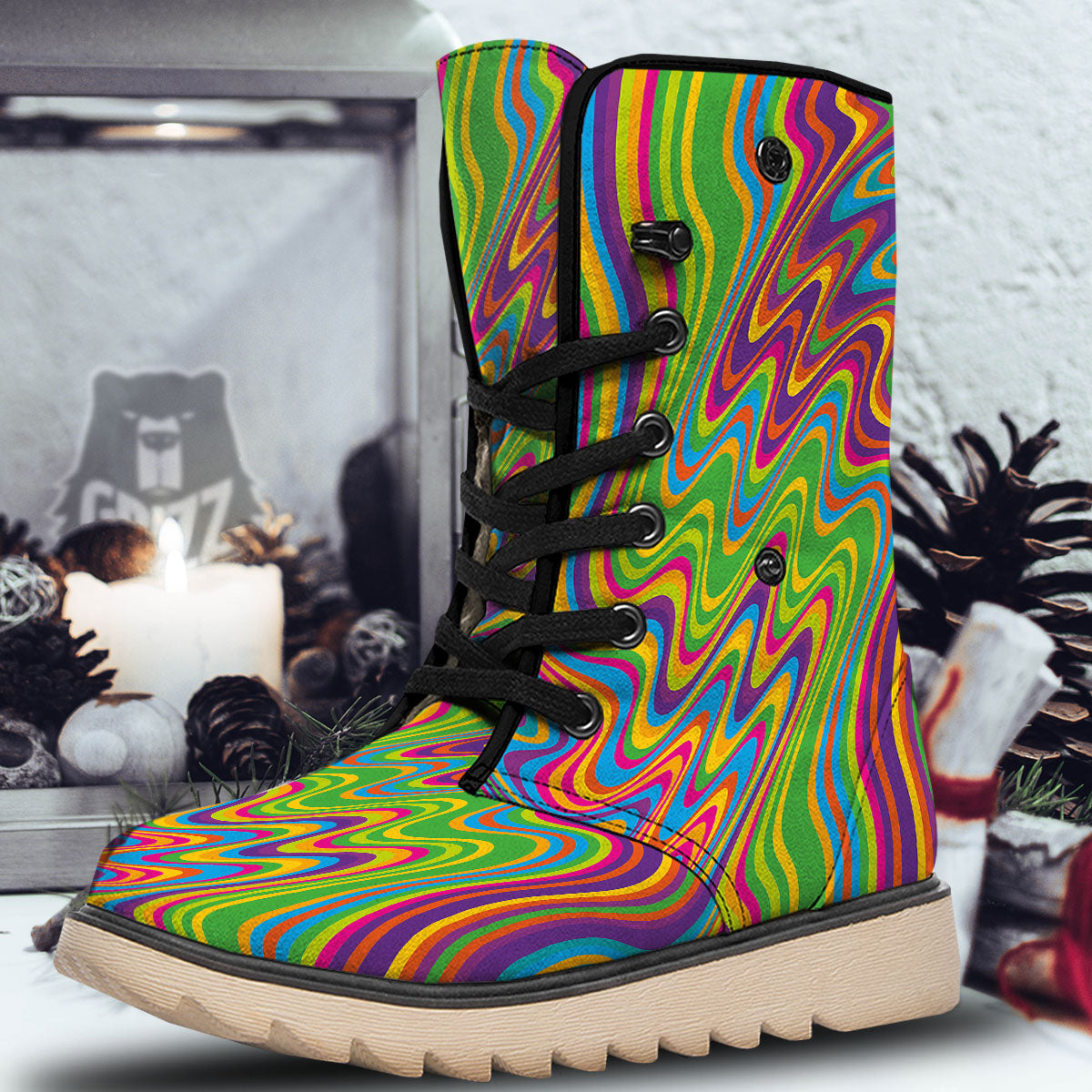 Psychedelic Rainbow Print Pattern Snow Boots-grizzshop
