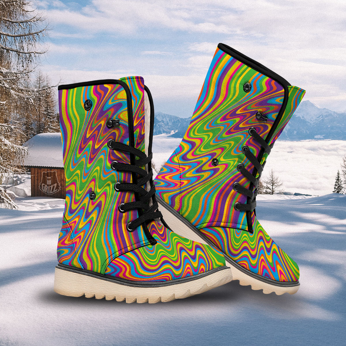 Psychedelic Rainbow Print Pattern Snow Boots-grizzshop