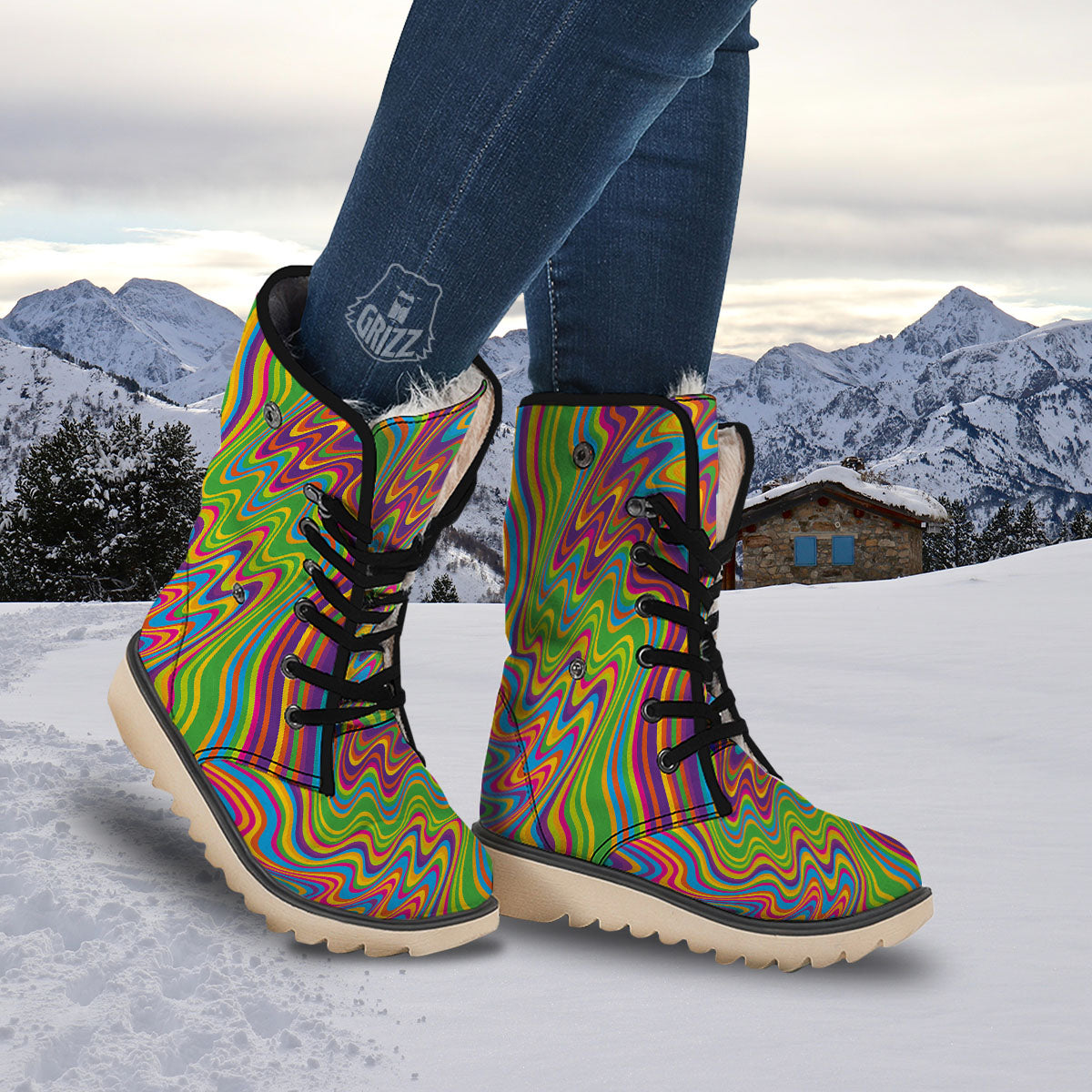 Psychedelic Rainbow Print Pattern Snow Boots-grizzshop