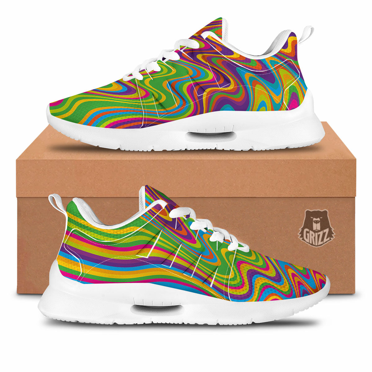 Psychedelic Rainbow Print Pattern Tennis Shoes-grizzshop