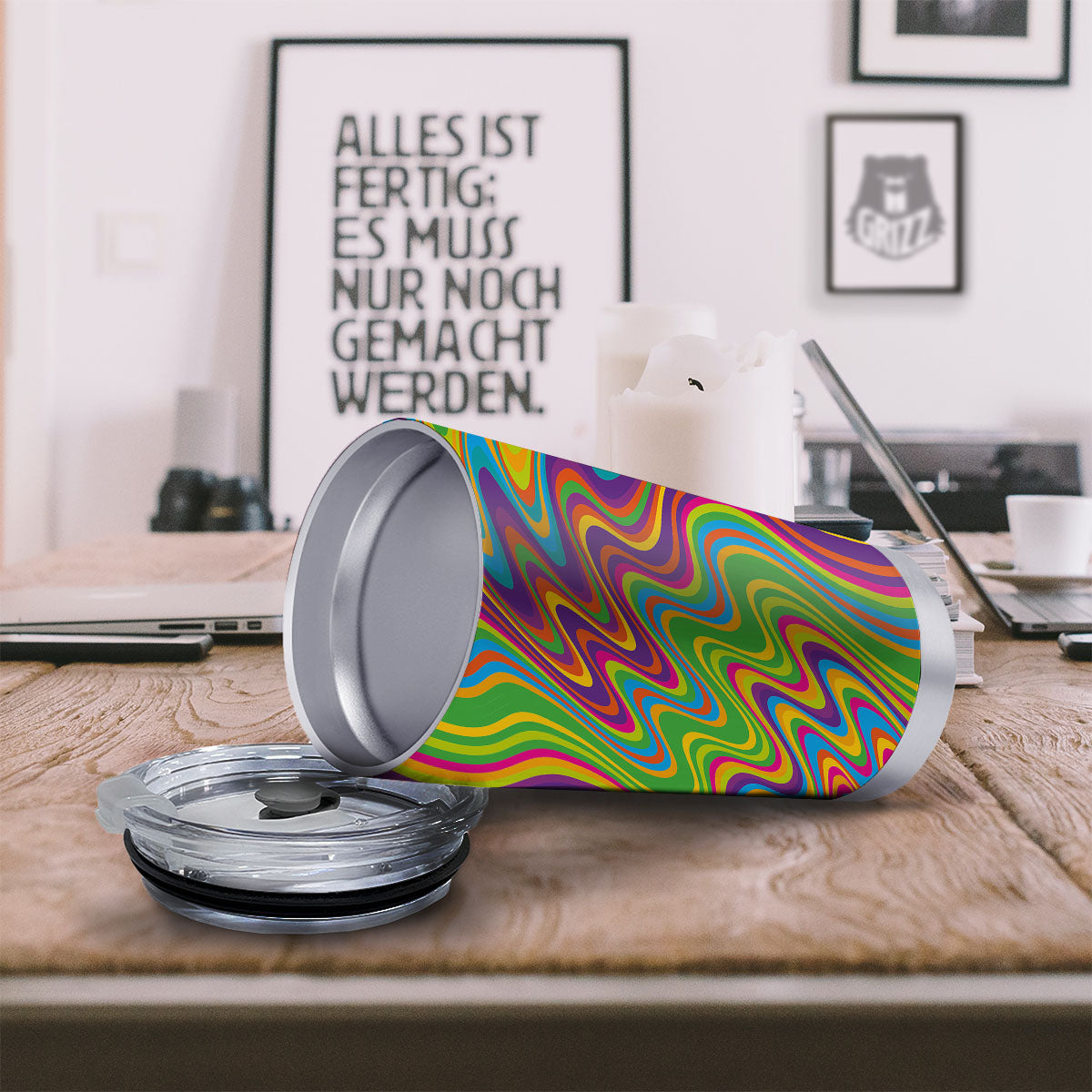 Psychedelic Rainbow Print Pattern Tumbler-grizzshop