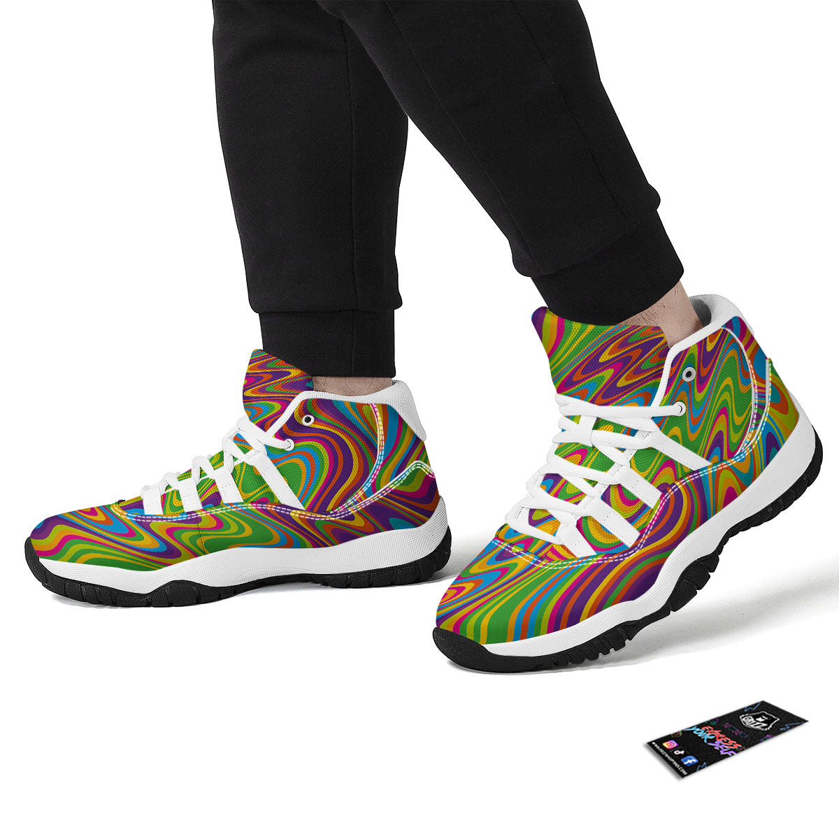 Psychedelic Rainbow Print Pattern White Bball Shoes-grizzshop