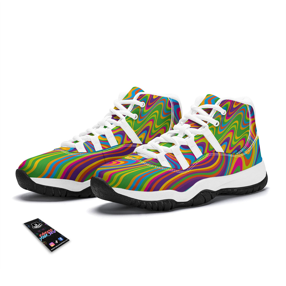Psychedelic Rainbow Print Pattern White Bball Shoes-grizzshop