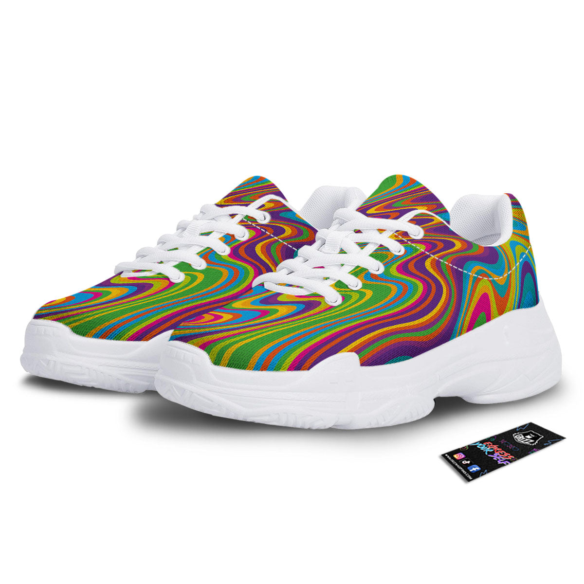 Psychedelic Rainbow Print Pattern White Chunky Shoes-grizzshop