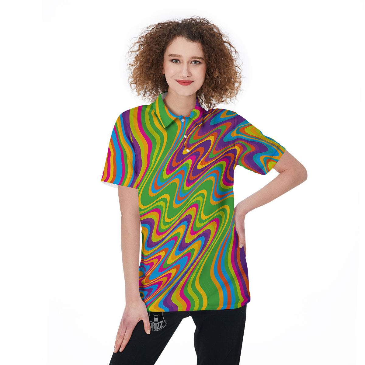 Psychedelic Rainbow Print Pattern Women's Golf Shirts-grizzshop