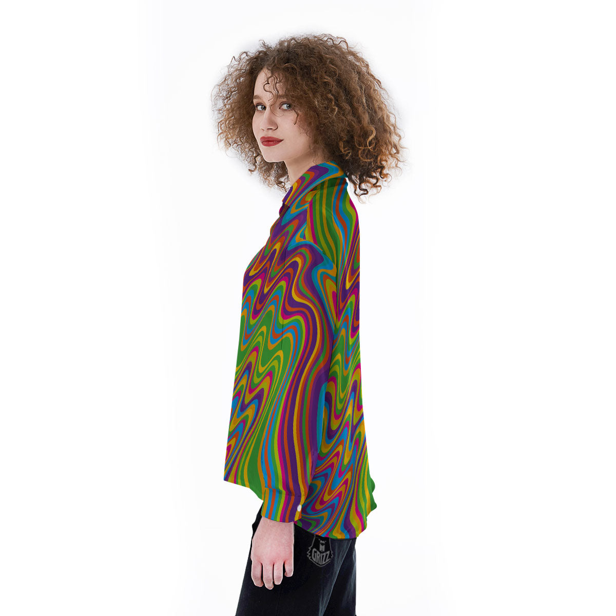 Psychedelic Rainbow Print Pattern Women's Long Sleeve Shirts-grizzshop