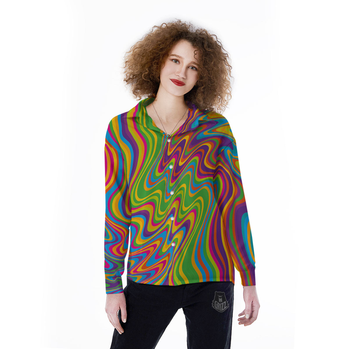 Psychedelic Rainbow Print Pattern Women's Long Sleeve Shirts-grizzshop