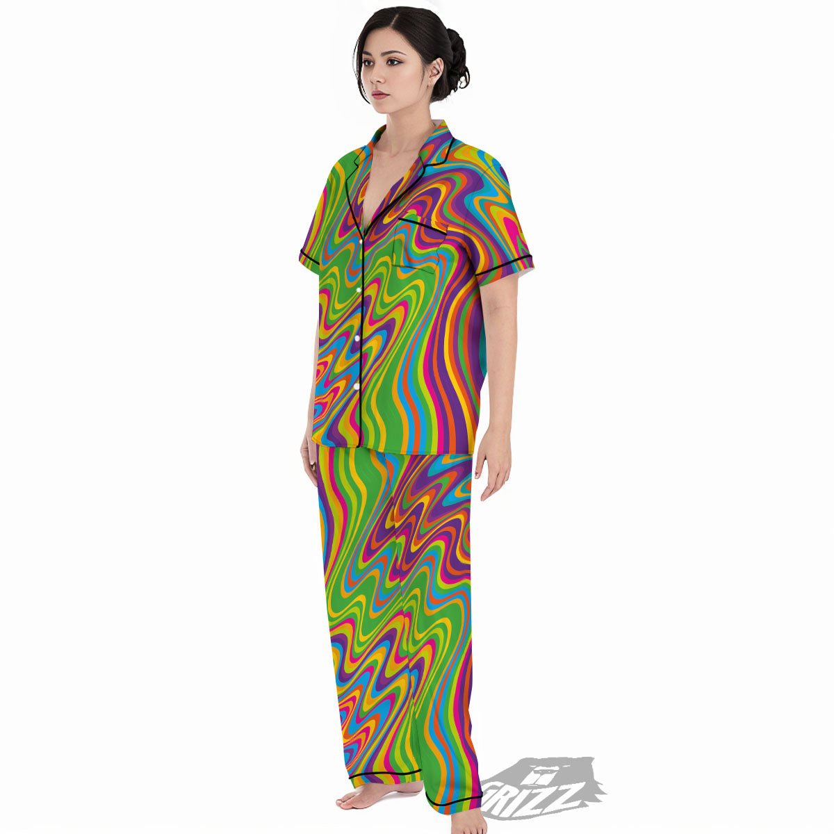 Psychedelic Rainbow Print Pattern Women's Pajamas Set-grizzshop
