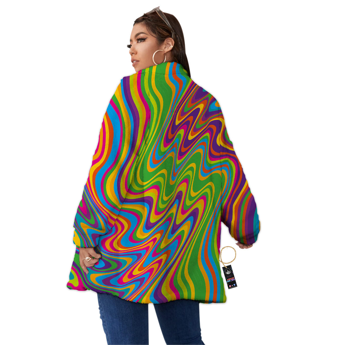 Psychedelic Rainbow Print Pattern Women's Sherpa Jacket-grizzshop