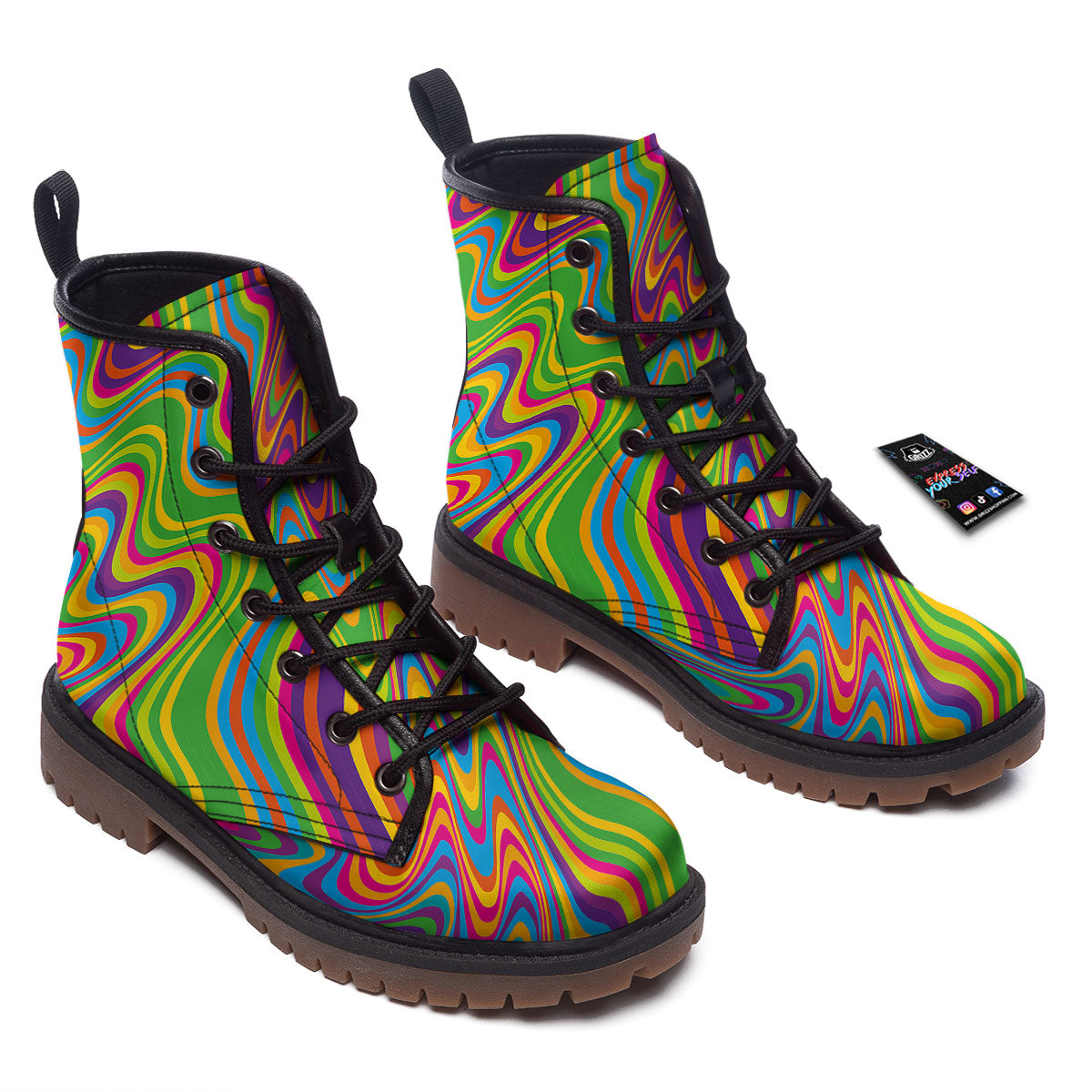 Psychedelic Rainbow Print Pattern Work Boots-grizzshop