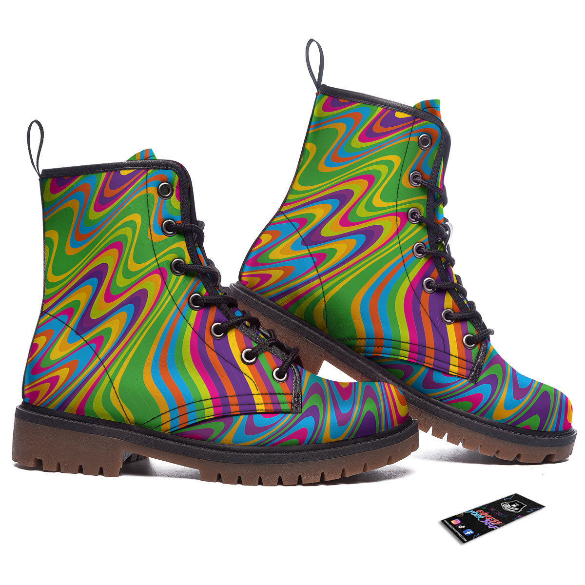 Psychedelic Rainbow Print Pattern Work Boots-grizzshop