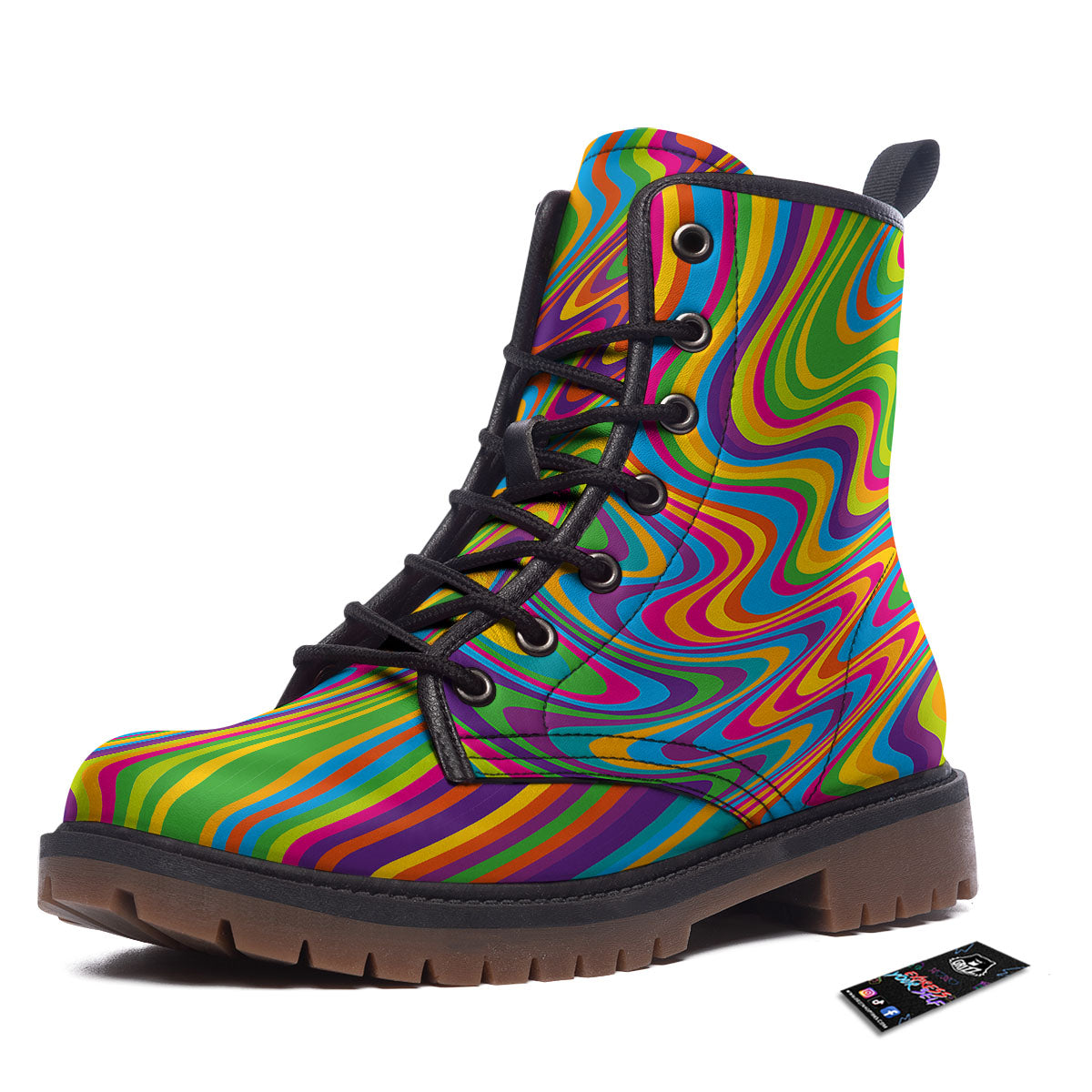 Psychedelic Rainbow Print Pattern Work Boots-grizzshop