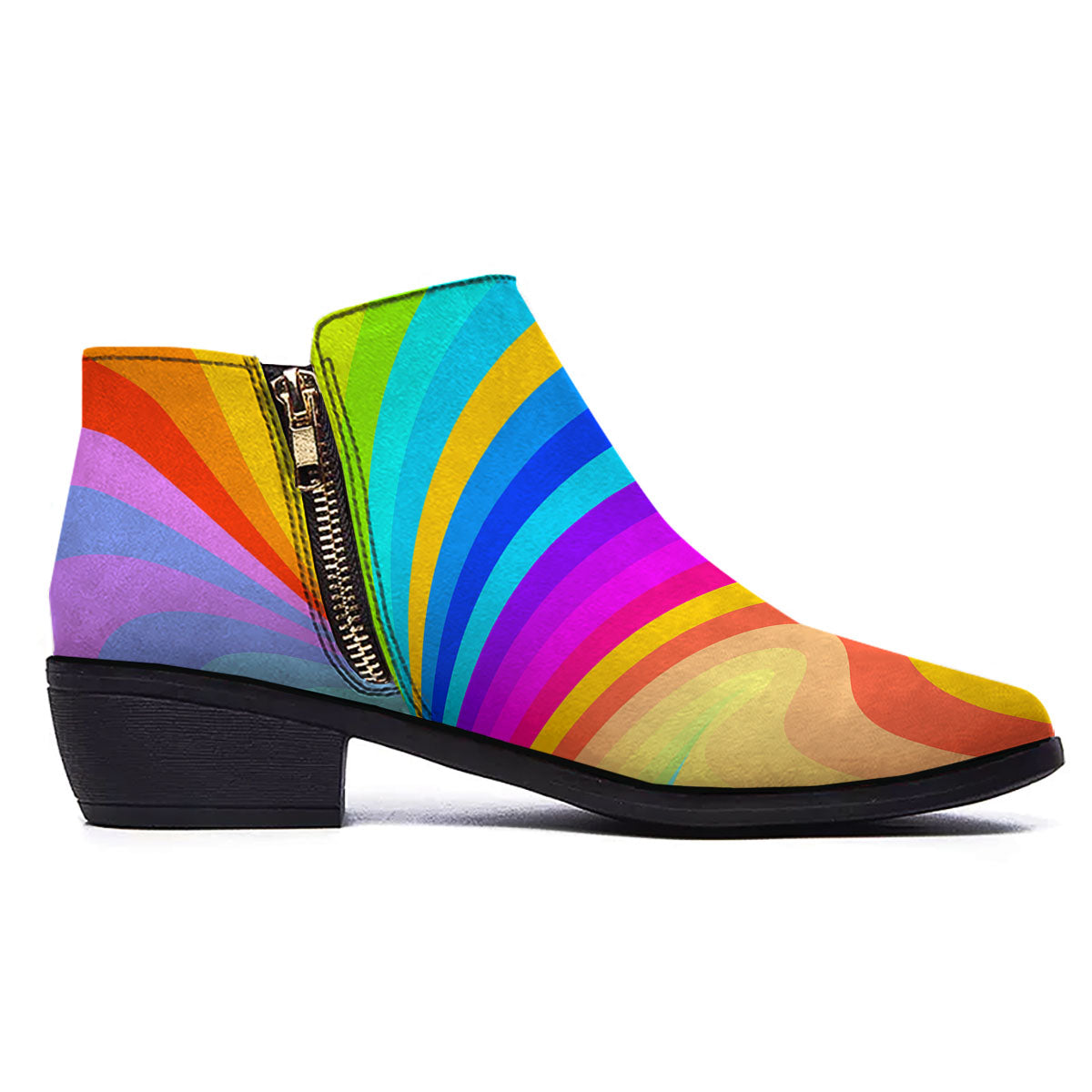 Psychedelic Rainbow Torus Print Ankle Boots-grizzshop