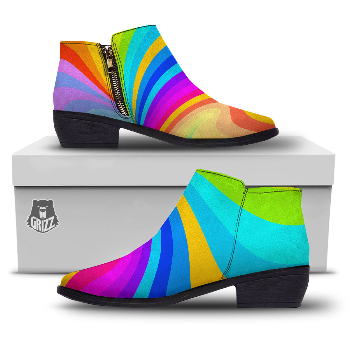 Psychedelic Rainbow Torus Print Ankle Boots-grizzshop