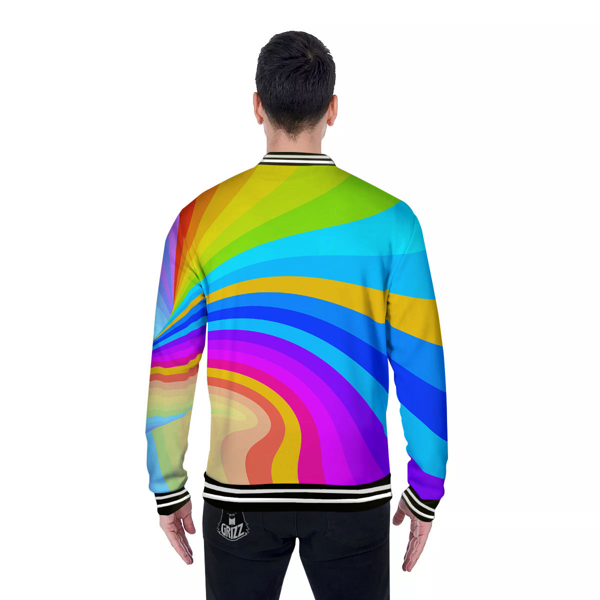Psychedelic Rainbow Torus Print Baseball Jacket-grizzshop