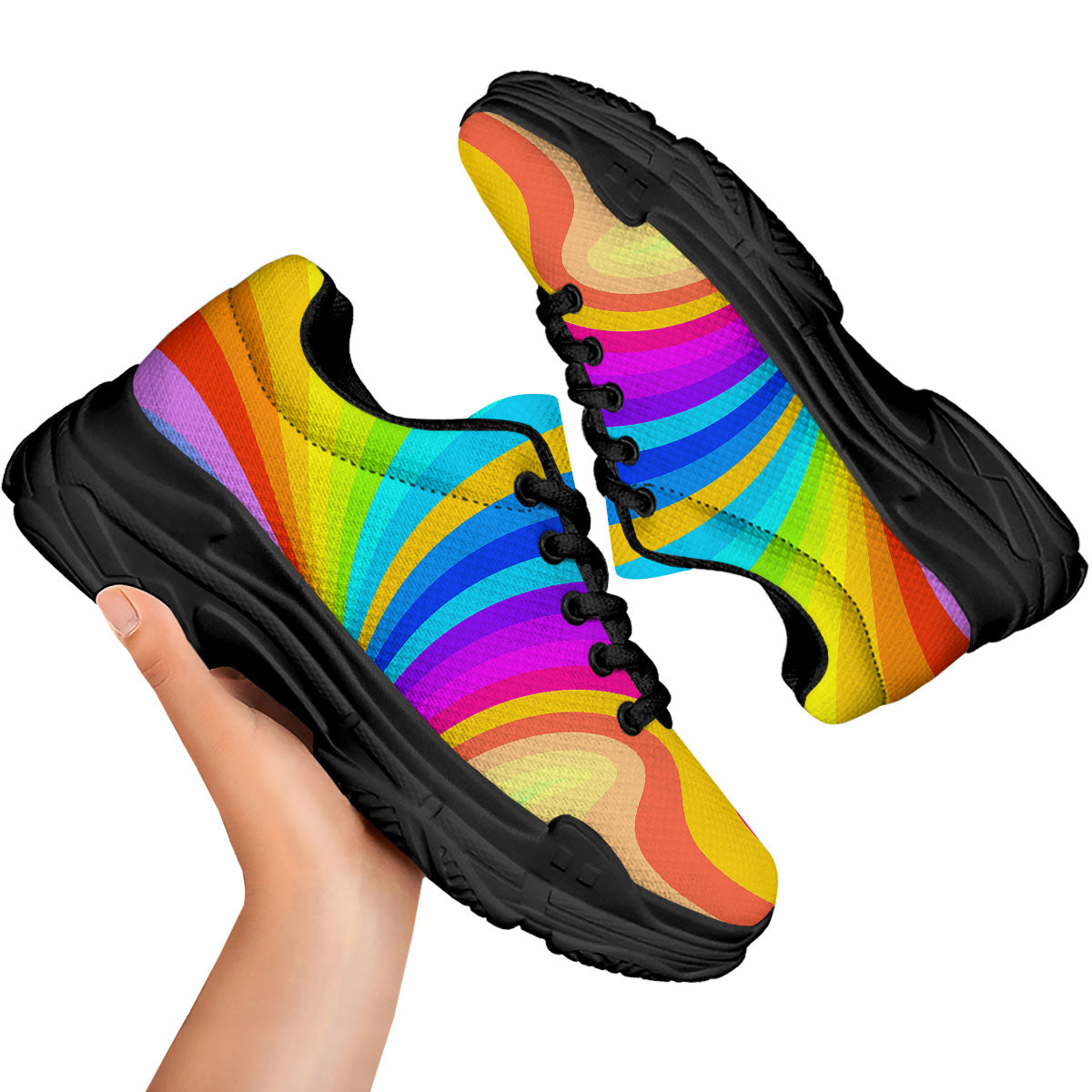 Psychedelic Rainbow Torus Print Black Chunky Shoes-grizzshop