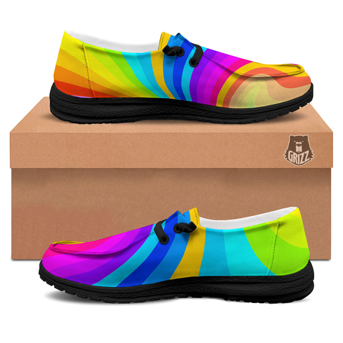 Psychedelic Rainbow Torus Print Black Loafers-grizzshop
