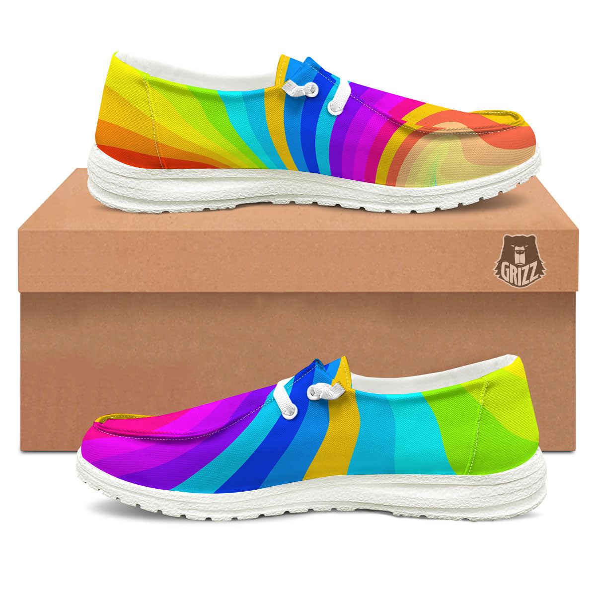 Psychedelic Rainbow Torus Print Black Loafers-grizzshop