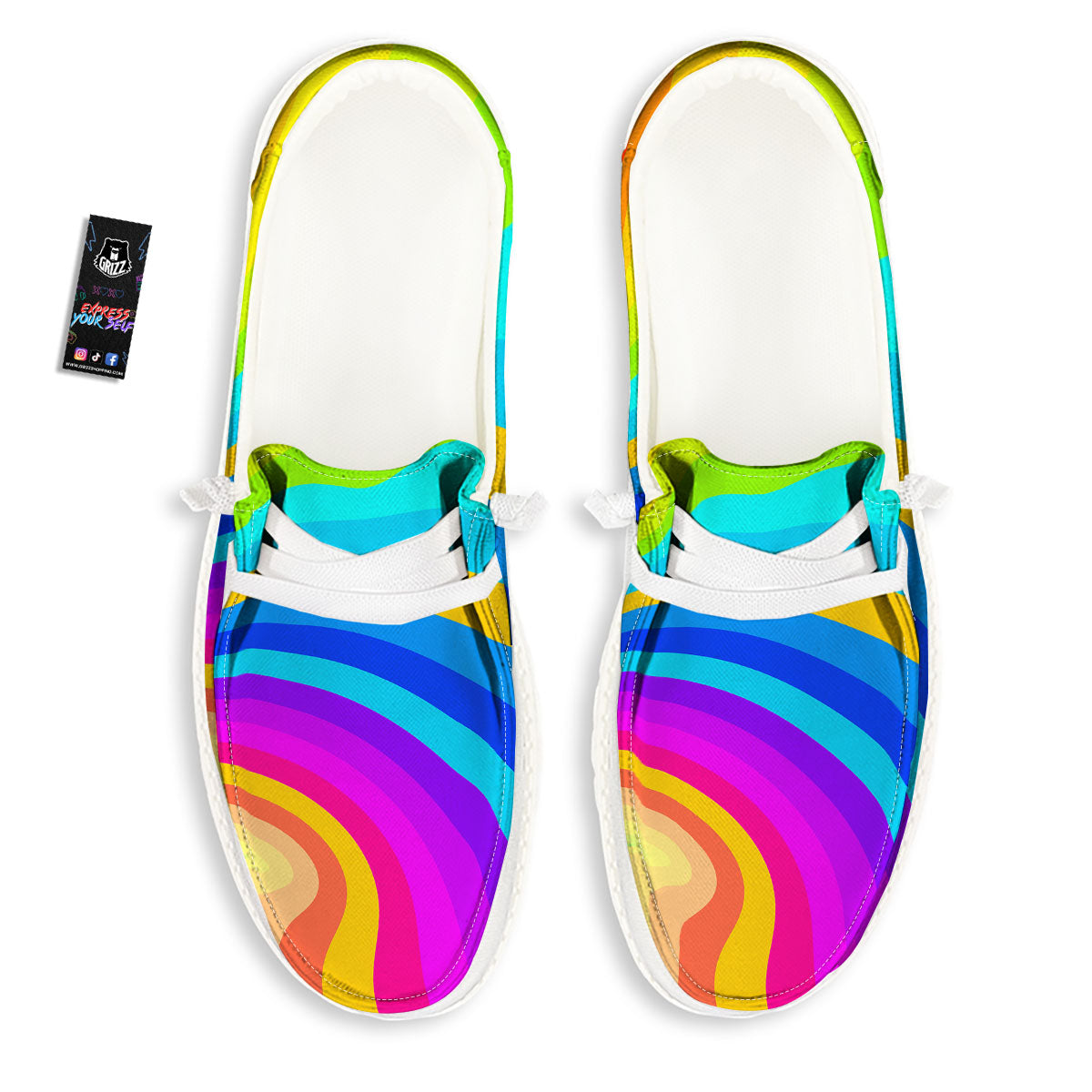 Psychedelic Rainbow Torus Print Black Loafers-grizzshop