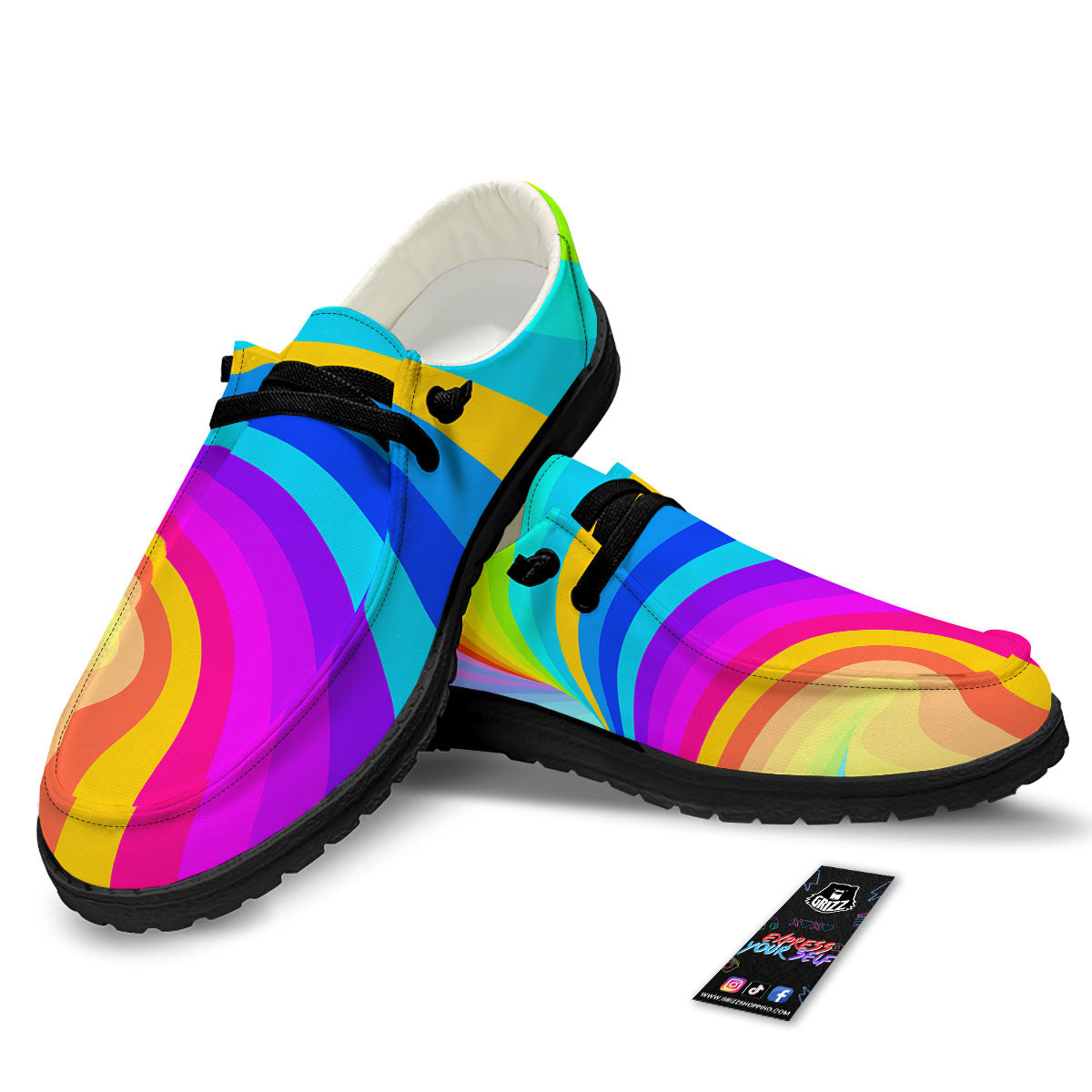 Psychedelic Rainbow Torus Print Black Loafers-grizzshop