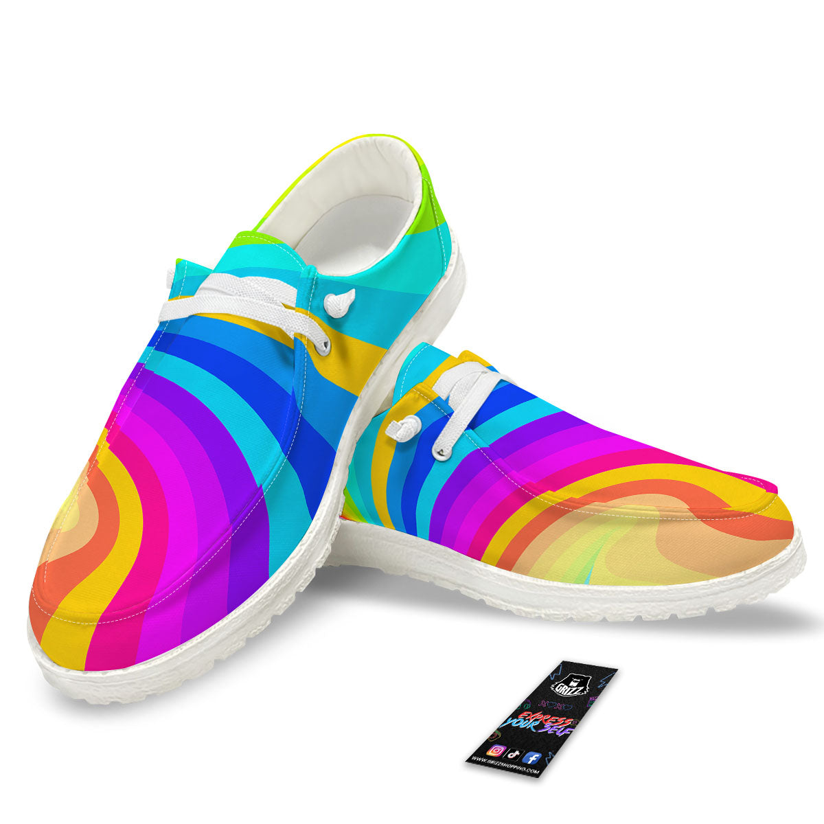 Psychedelic Rainbow Torus Print Black Loafers-grizzshop