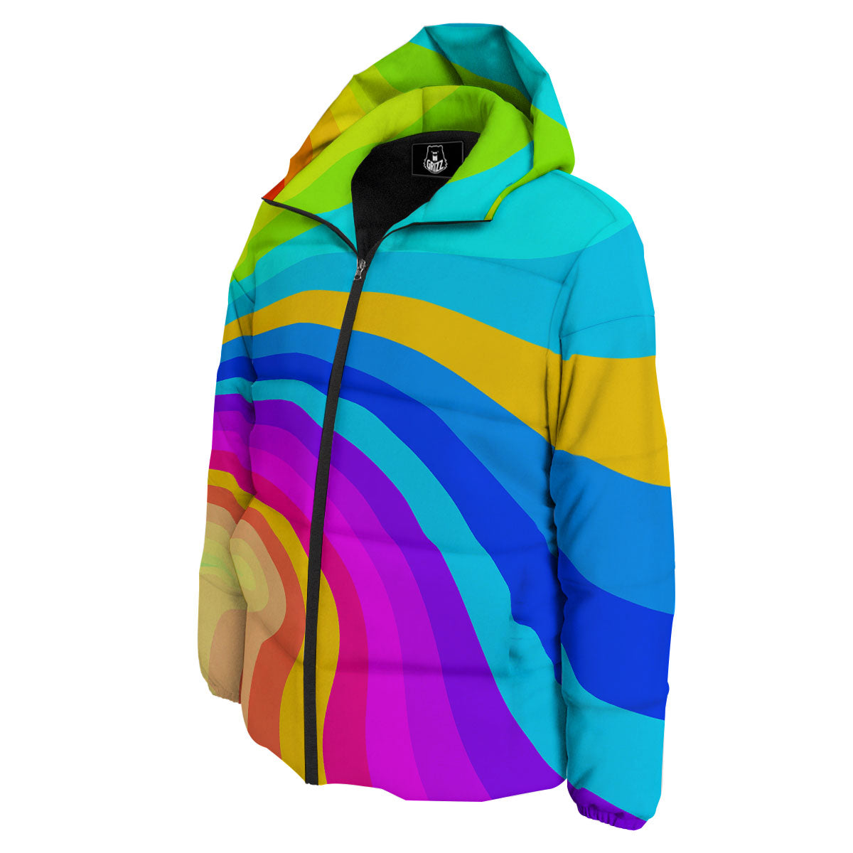 Psychedelic Rainbow Torus Print Down Jacket-grizzshop