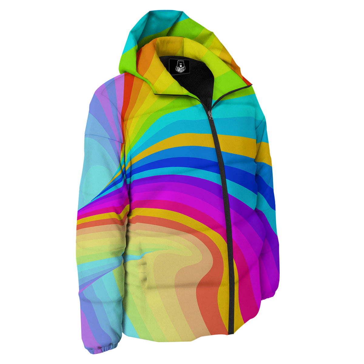 Psychedelic Rainbow Torus Print Down Jacket-grizzshop