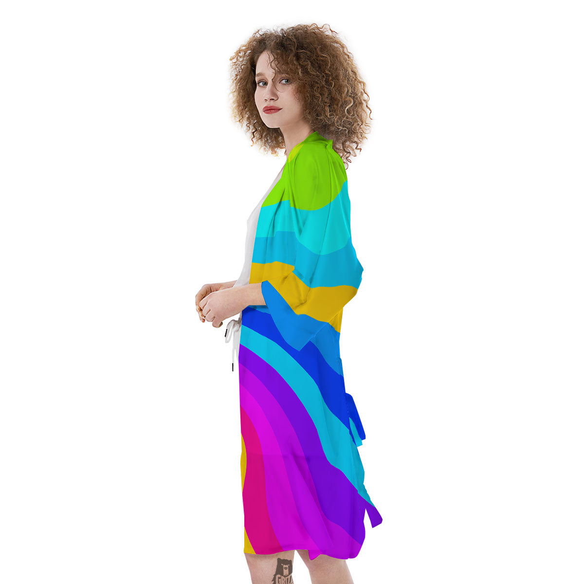 Psychedelic Rainbow Torus Print Kimono-grizzshop