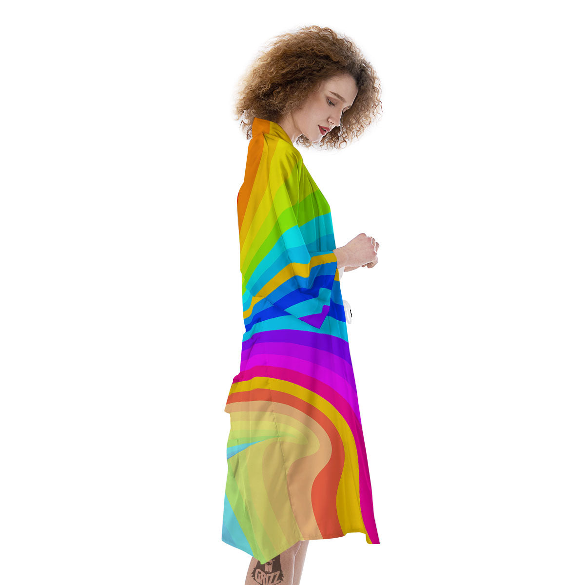 Psychedelic Rainbow Torus Print Kimono-grizzshop