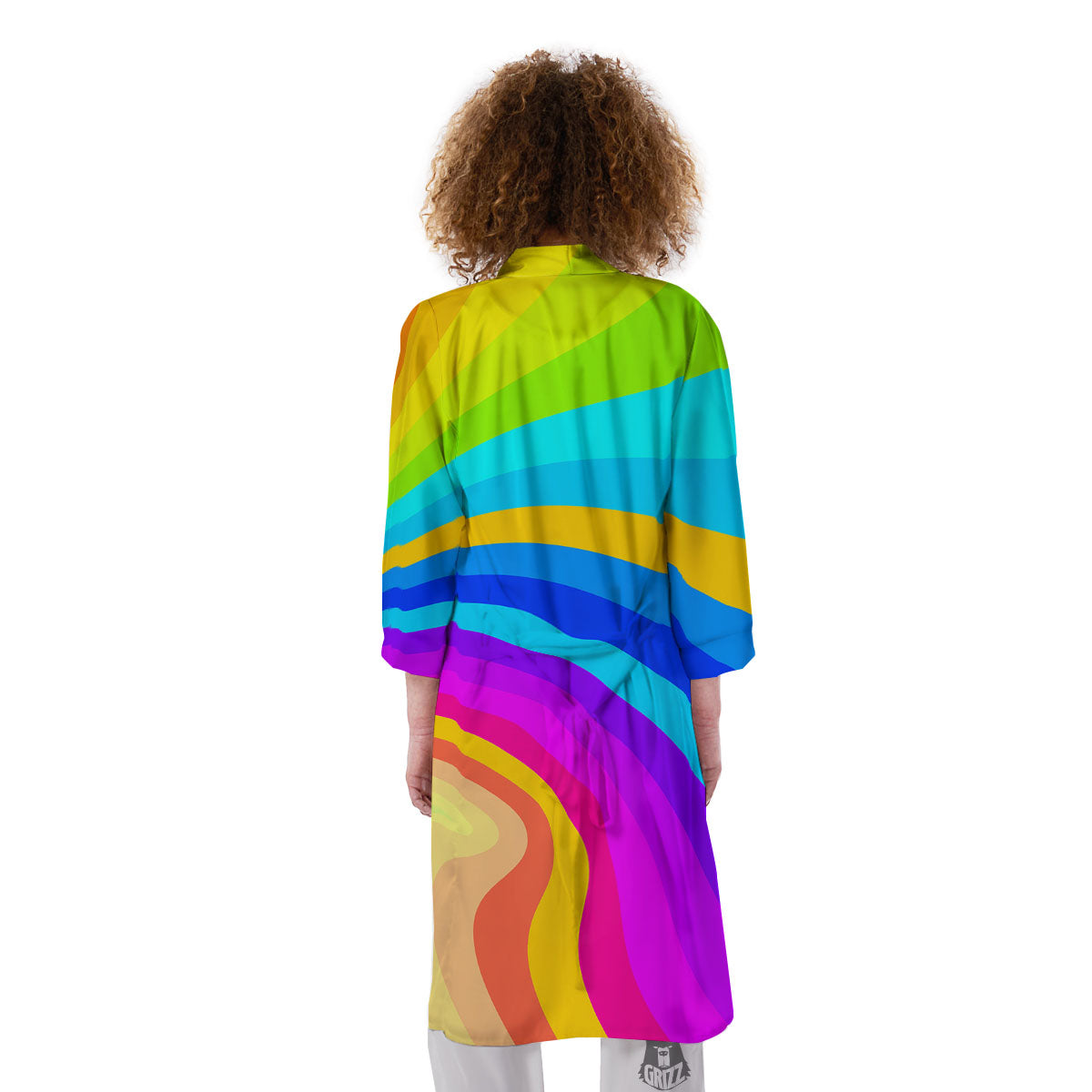 Psychedelic Rainbow Torus Print Kimono-grizzshop