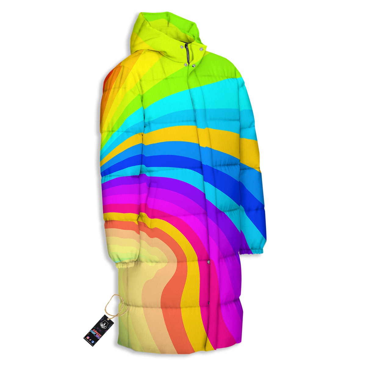 Psychedelic Rainbow Torus Print Long Down Jacket-grizzshop