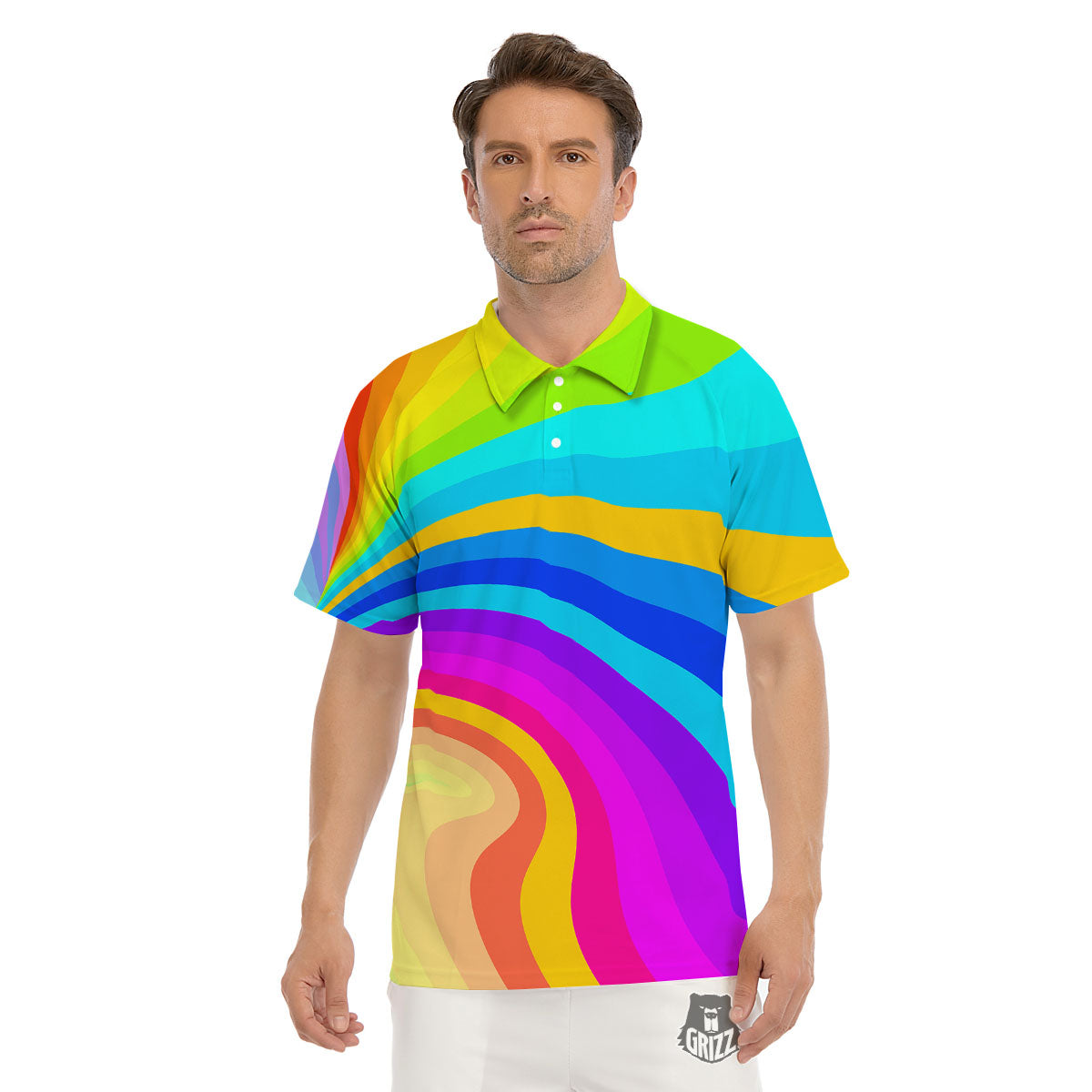 Psychedelic Rainbow Torus Print Men's Golf Shirts-grizzshop