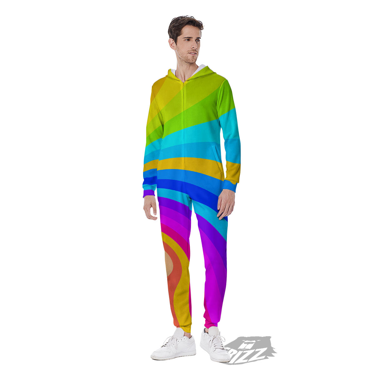 Psychedelic Rainbow Torus Print Men's Jumpsuit-grizzshop