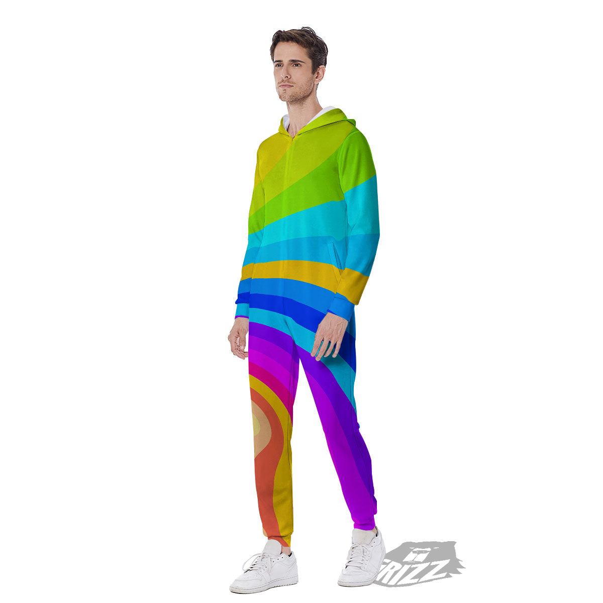 Psychedelic Rainbow Torus Print Men's Jumpsuit-grizzshop